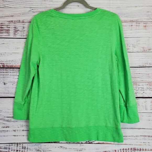 J. Crew St Patty's Neon Kelly Green Cotton Top M 3/4 Sleeve Scoop Neck Pullover - Picture 2 of 9